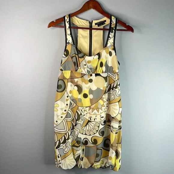BCBGMAXAZRIA Retro 70s Print Bubble Hem Mini Dress Sleeveless Chiffon Size XS - Picture 10 of 10